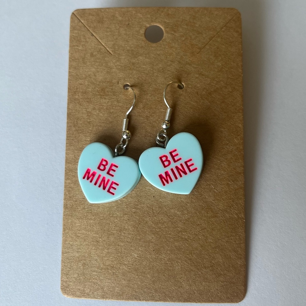 2/$15- Valentine’s Day Blue Heart-Shaped 'Be Mine' Earrings Handmade